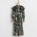 Vestido De Gasa Women'S Maxi Dress 2021 Ruffle Long Sleeve Drawstring Vintage Maxi Luxury Chiffon Kaftan Dresses for Women