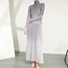 Fast Delivery Clothing Pleat Printed Gradient Color Women 2 Pieces Set Long-sleeve Shirt and Printed Long Pleated Skirt Set