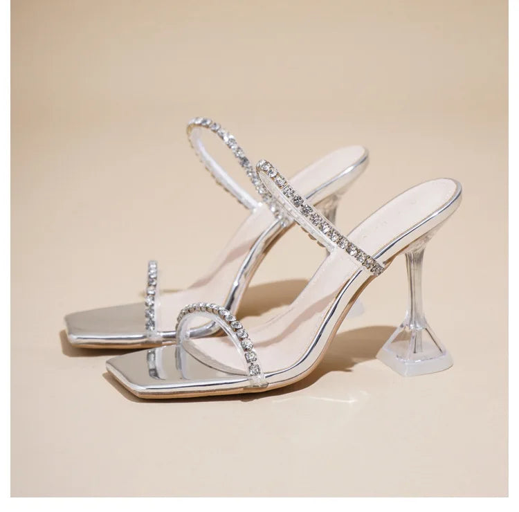 New Summer Western Style European and American Wind Metal Chain Lag Slipper High-heeled Sandals Female Mature Sexy Women Shoes