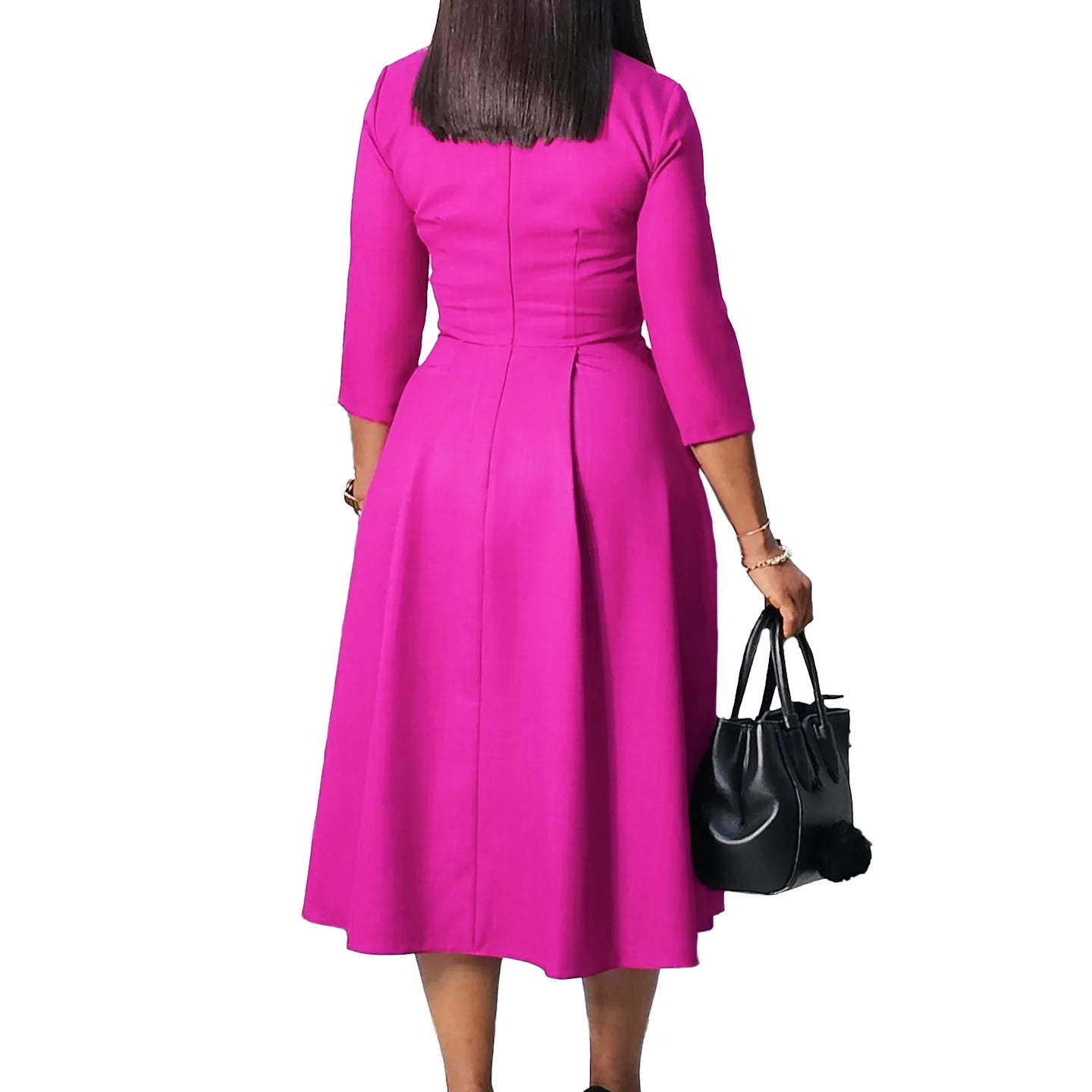 Elegant Pleated Solid Midi Dress