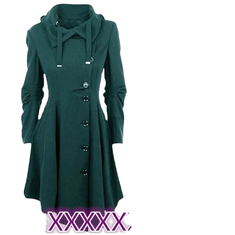 Plus Size S-7XL Fashion Women Tops Long Medieval Trench Coat Women Winter Black Gothic Coat Elegant Women Coat Vintage Female