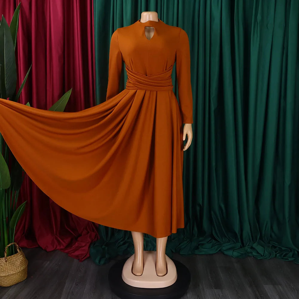 Ruched A-Line Long Sleeve Dress