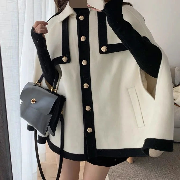 OUDINA Fashion French Elegant Solid Short, Loose Bat Ladies Coat Women Jacket Casual Women Coat