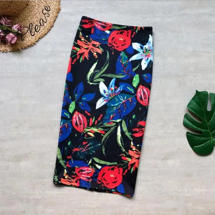 Fashion Midi Skirt For Women Flora Printed High Waist Pencil Skirt Female Causal Flower Bodycon Skirt With Slit