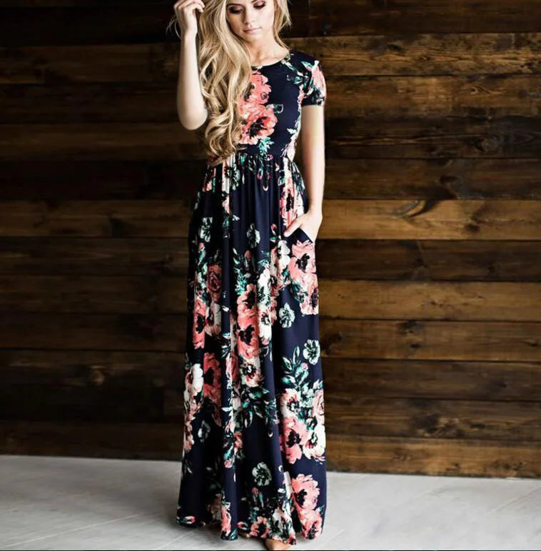 2025 Summer Women Elegant Floral Print Maxi Dress White Beach Women Evening Party Long Dress Plus Size Women Casual Dresses