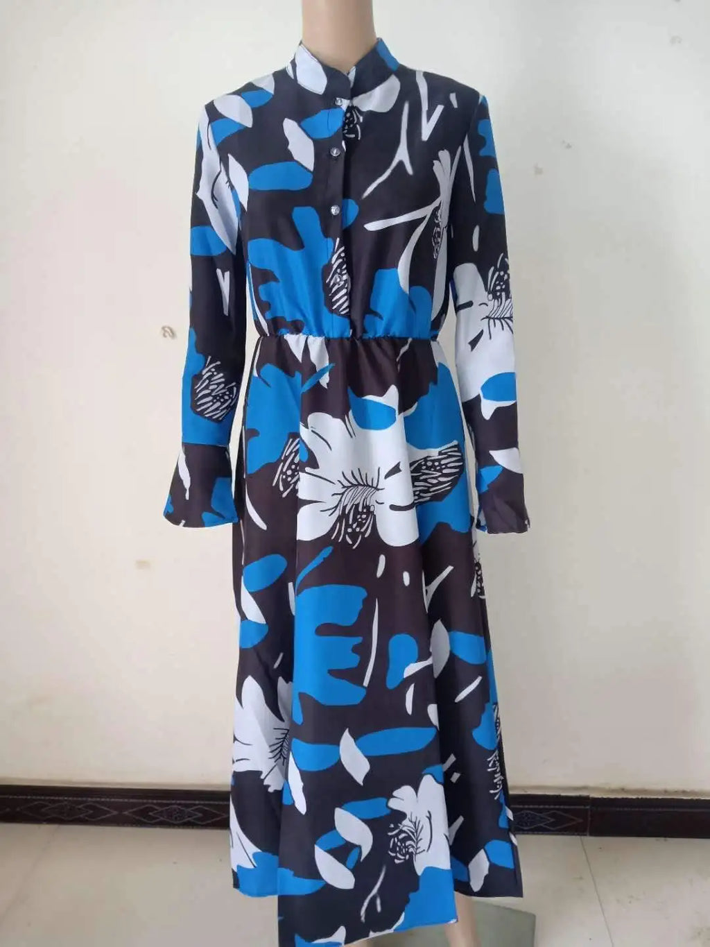 YQY2017 Trendy Summer Dresses Women Casual Long Sleeve A-line Floral Printed Maxi Dress Ladies Office Dresses for Women