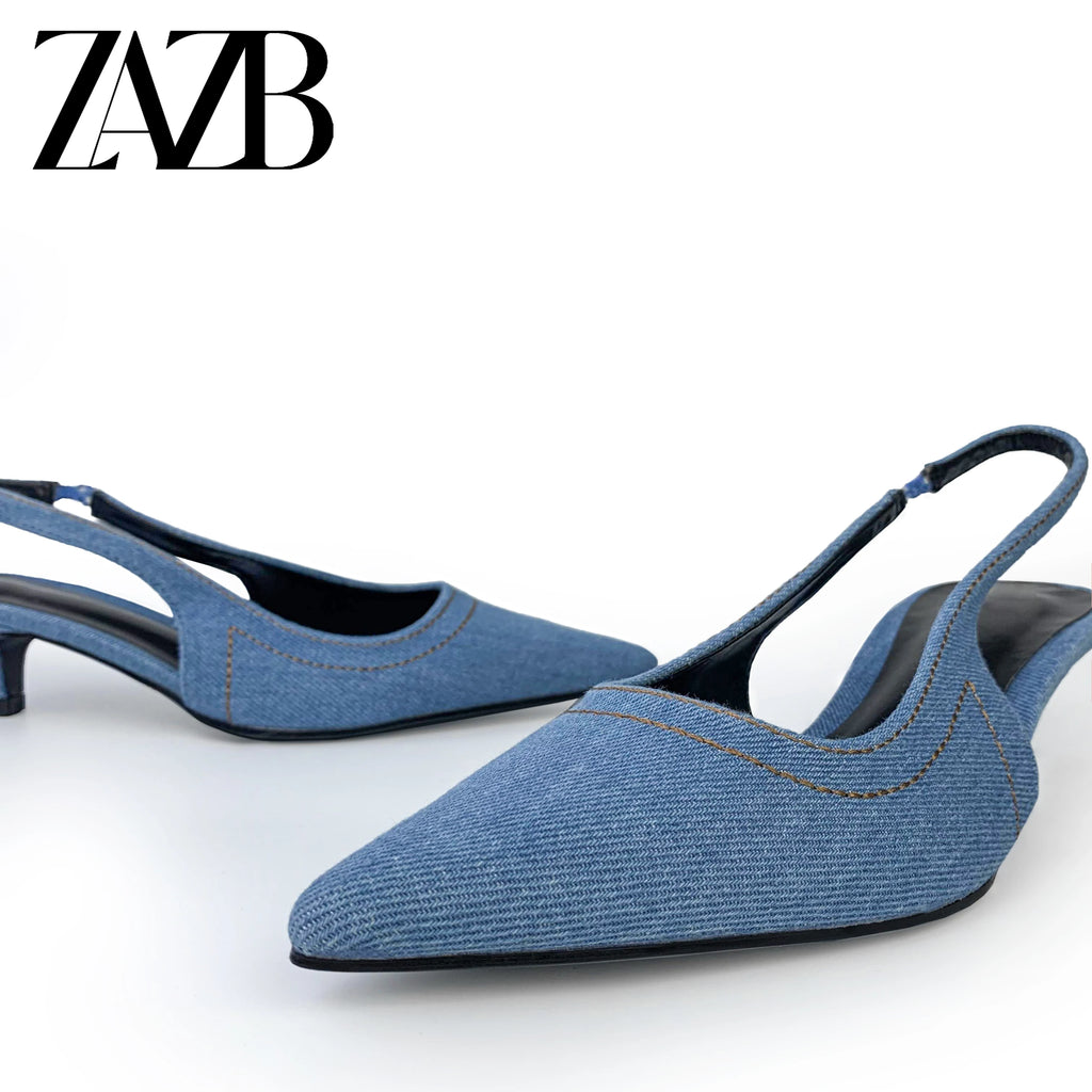 Mid Heel Denim Custom High Heels Shoes for Women Sandals and Ladies Shoes Femmes Chaussures Pour Wedding Bride