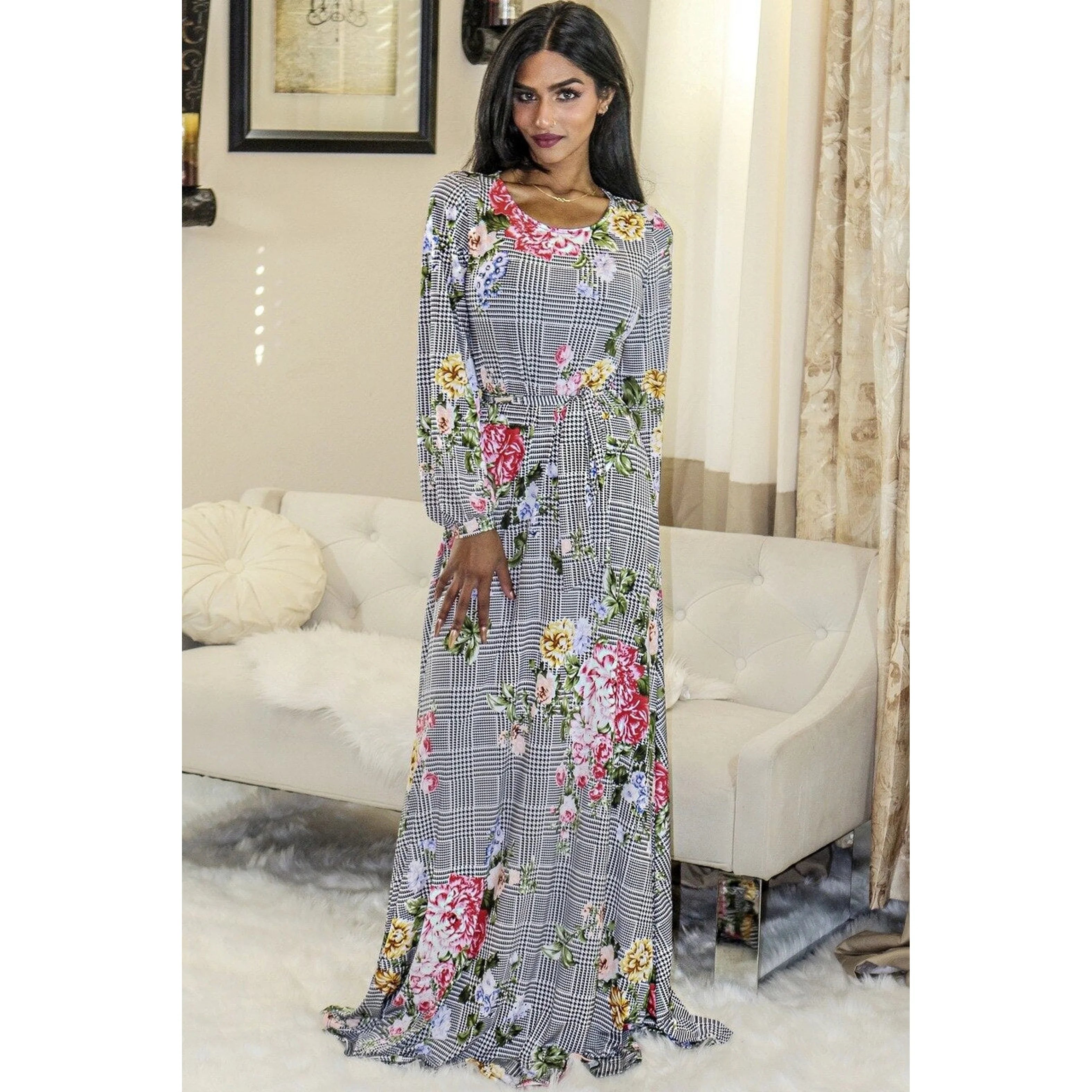 TD Venechia ODM White Maxi Dress with Neck Long Closed Bell Sleeves Strapless Slits Party Style for Women/Ladies One Size/XS