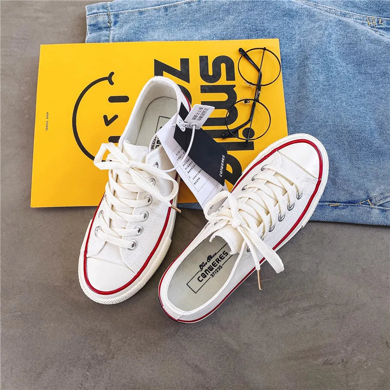 Zapatos De Muje Retro 1970s Korean Street Style Classic and Versatile Platform Shoes, Popular Sneakers Made of Cloth
