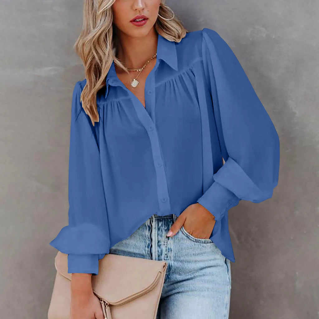Casual Button-Down Loose Long Sleeve Blouse