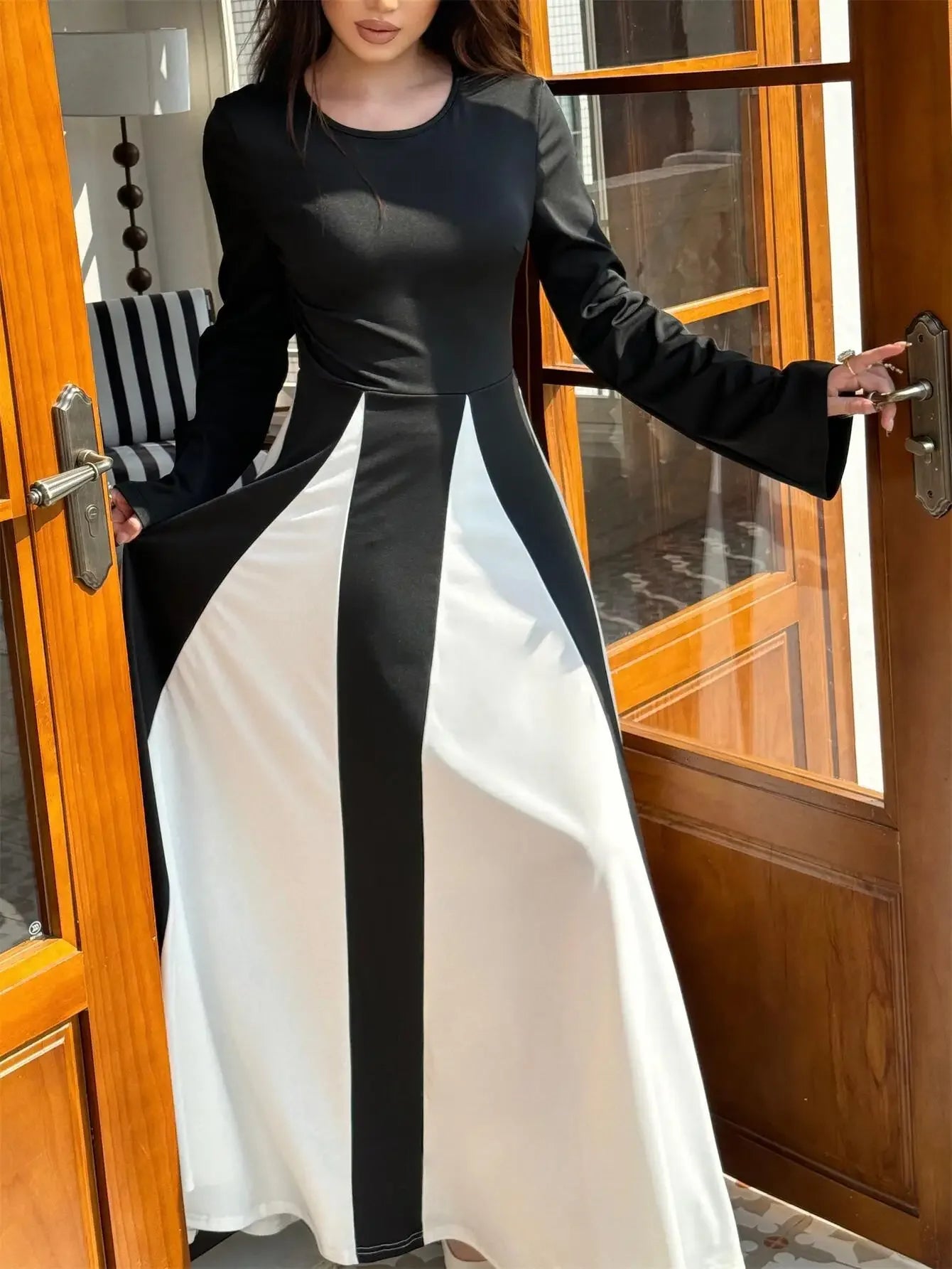 Women's Full Sleeve Maxi Dress Elegant Vintage Evening & Party Kaftan with Hijab Casual Dubai & Turkey Style Solid Pattern