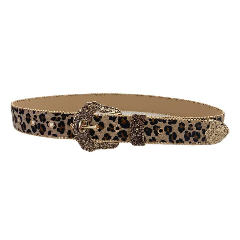 Sub Culture High Grade Retro PU Belt Vintage Style Leopard Print Belt Factory Direct Sales Belt for Women