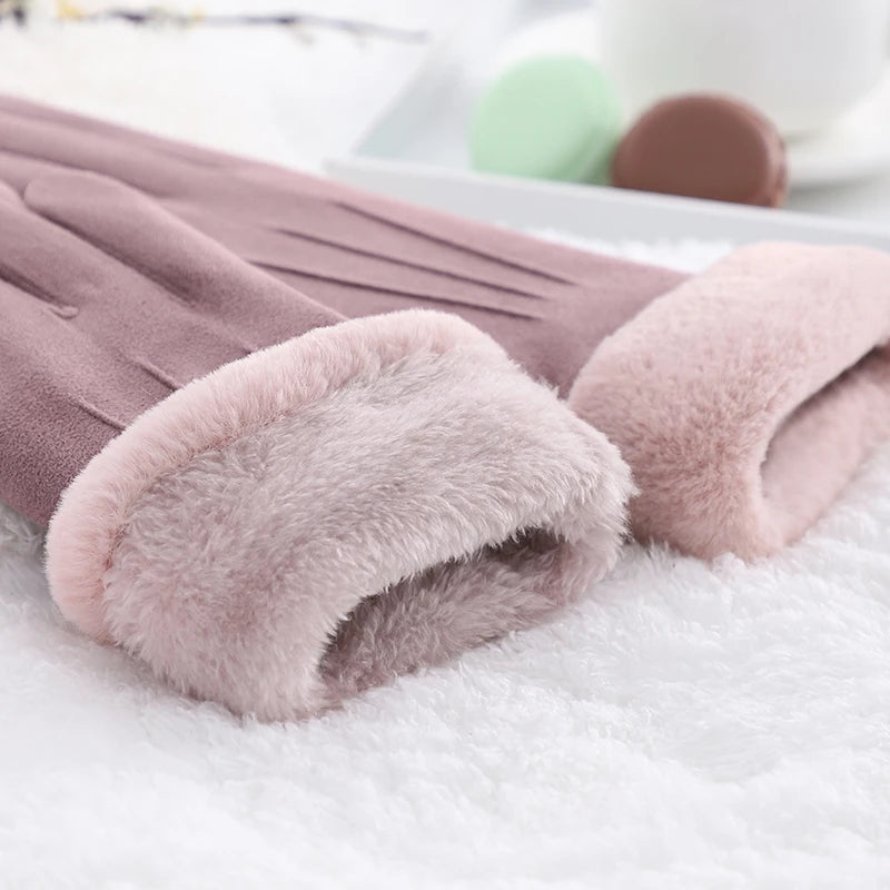 Fashionable Thicken Fleece Gloves Winter Warm Women Gloves