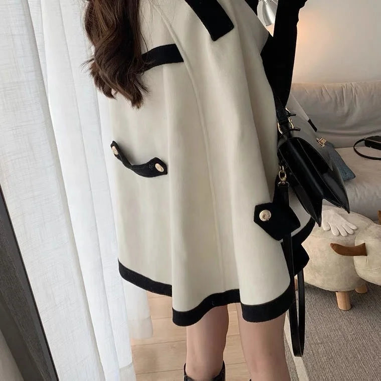 OUDINA Fashion French Elegant Solid Short, Loose Bat Ladies Coat Women Jacket Casual Women Coat