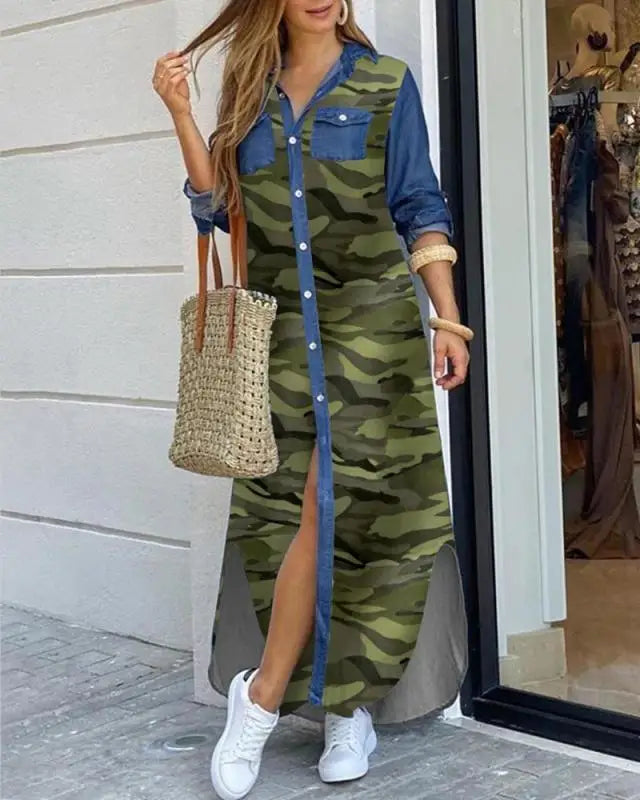 YQY1206 Hot Selling Spring and Summer Fashion Long Sleeve Loose Dress Printed Maxi Dress Ladies Fall Dresses for Women