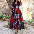 YQY2017 Trendy Summer Dresses Women Casual Long Sleeve A-line Floral Printed Maxi Dress Ladies Office Dresses for Women