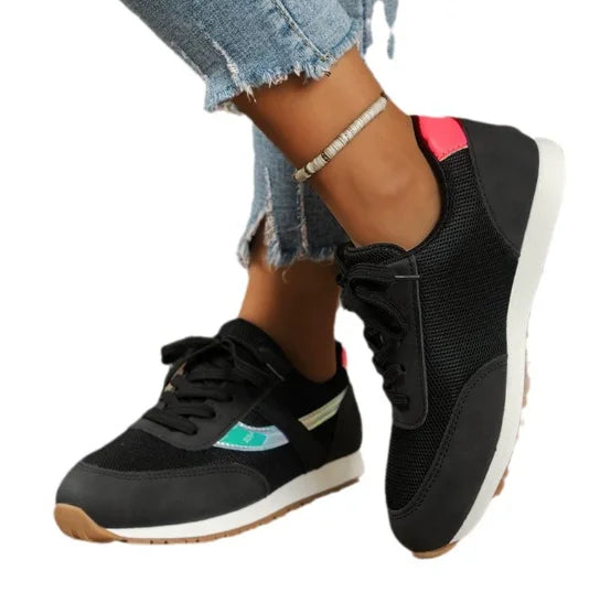 2026 Large Size Sneakers Round Head Ladies Front Lace Color Matching Shoes Women