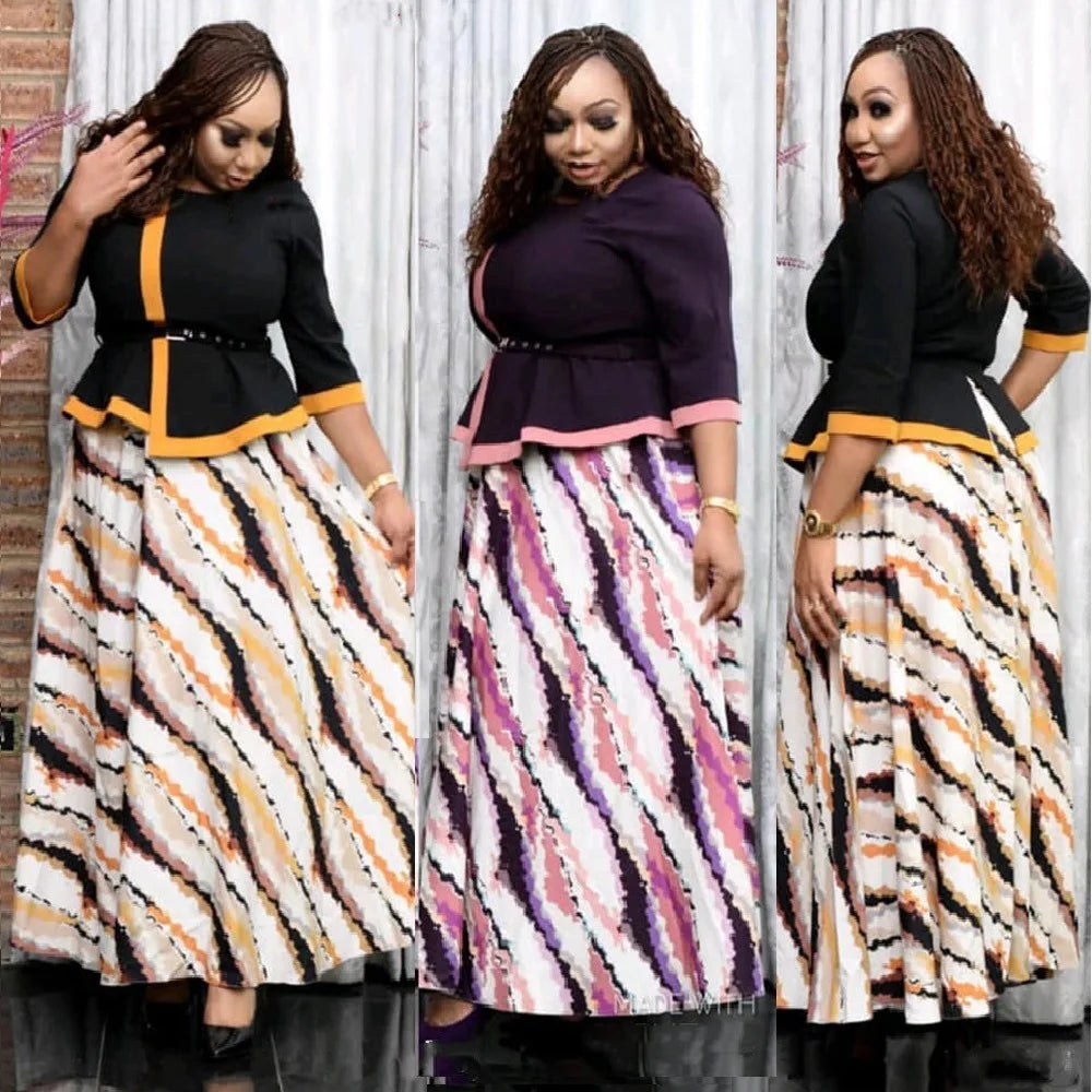 CFA6551 High Quality African Dresses for Women Clothing Printed O Neck 3/4 Sleeve Plus Size Dresses 4XL 5XL 6XL 7XL Maxi Dress