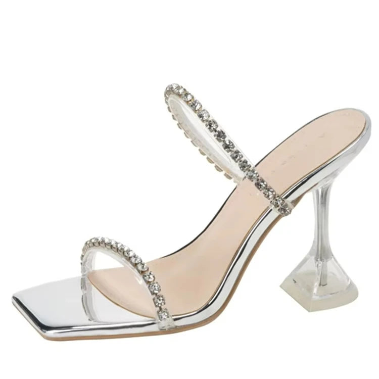 New Summer Western Style European and American Wind Metal Chain Lag Slipper High-heeled Sandals Female Mature Sexy Women Shoes