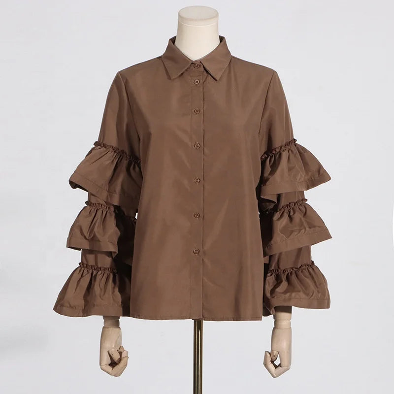 OUDINA New Arrivals Niche Design Sense White Shirts Solid Color Casual Long Sleeve Women Shirt