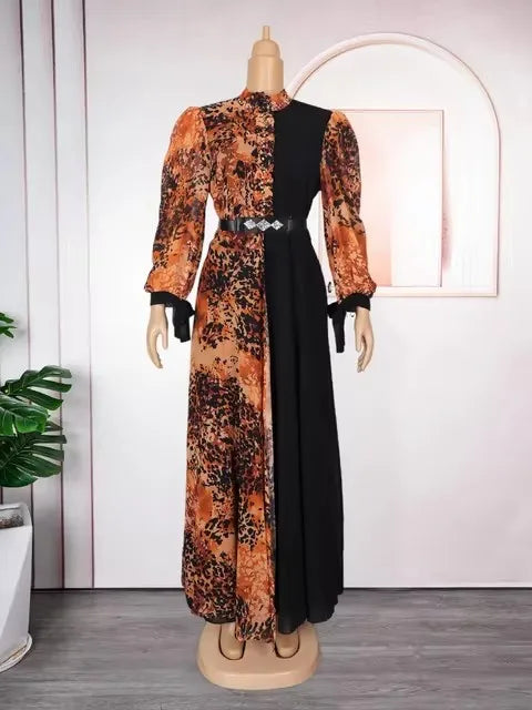 African Dresses for Women 2024 Elegant Summer Fashion Long Sleeve Muslim Print Wedding Evening Party Chiffon Maxi Dress