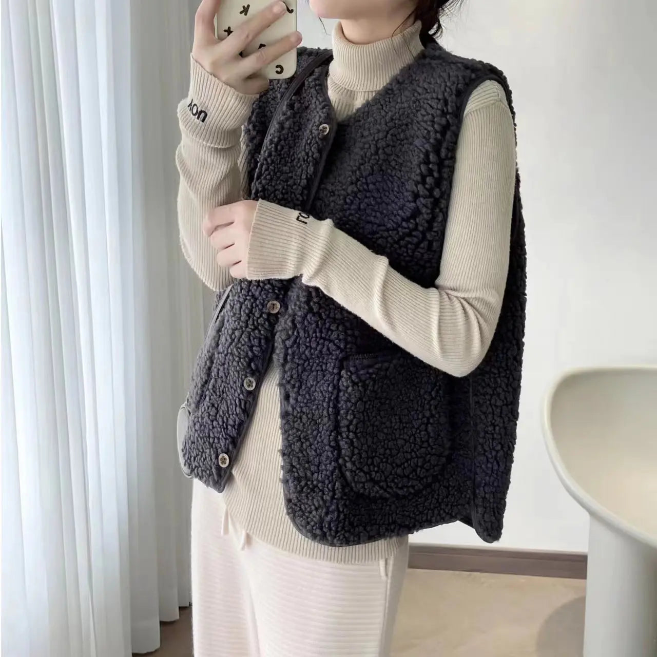 Wool Button Sleeveless Warm Vest
