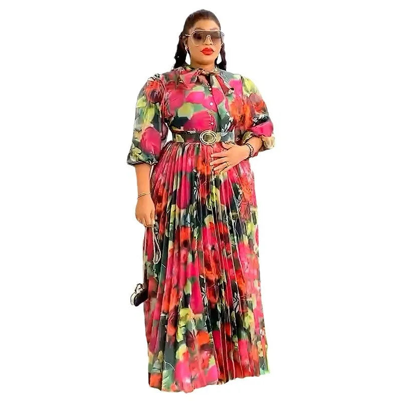 Plus Size African Dresses Women Autumn Elegant Kenya Party Evening Long Pleated Maxi Dress Gowns Dashiki African Clothes Dress