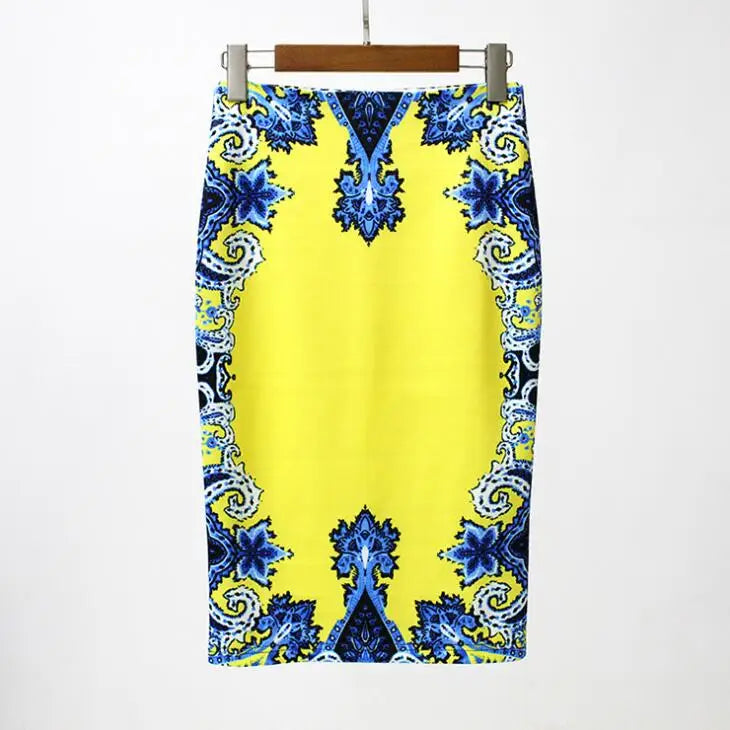 Fashion Midi Skirt For Women Flora Printed High Waist Pencil Skirt Female Causal Flower Bodycon Skirt With Slit