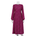 Vestidos Women Elegant Autumn Casual Dresses O Neck Hollow Out Long Sleeve Pink Floral Print Ladies Midi Maxi Dress With Zipper