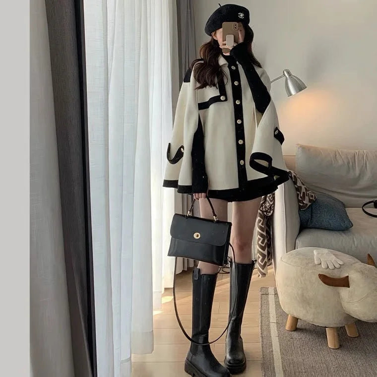 OUDINA Fashion French Elegant Solid Short, Loose Bat Ladies Coat Women Jacket Casual Women Coat
