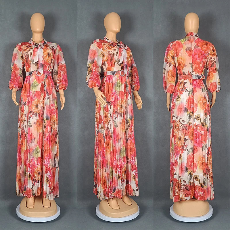 Plus Size African Dresses Women Autumn Elegant Kenya Party Evening Long Pleated Maxi Dress Gowns Dashiki African Clothes Dress
