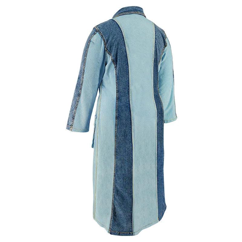 Y218539 Plus Size Jeans Dresses Women Contrast Color Single Breasted Lapel Long Sleeve Denim Dresses for Women Ladies Maxi Dress