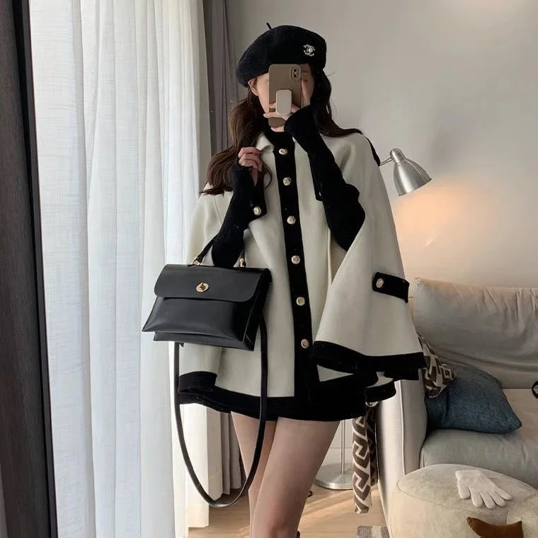 OUDINA Fashion French Elegant Solid Short, Loose Bat Ladies Coat Women Jacket Casual Women Coat