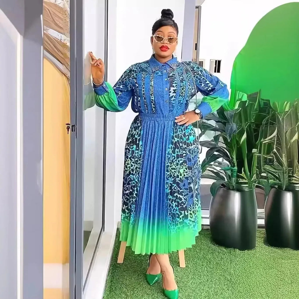 African Dresses for Women 2024 Elegant Summer Fashion 2 PCS Sets Tops and Skirts Suits Muslim Kaftan Chiffon Maxi Dress