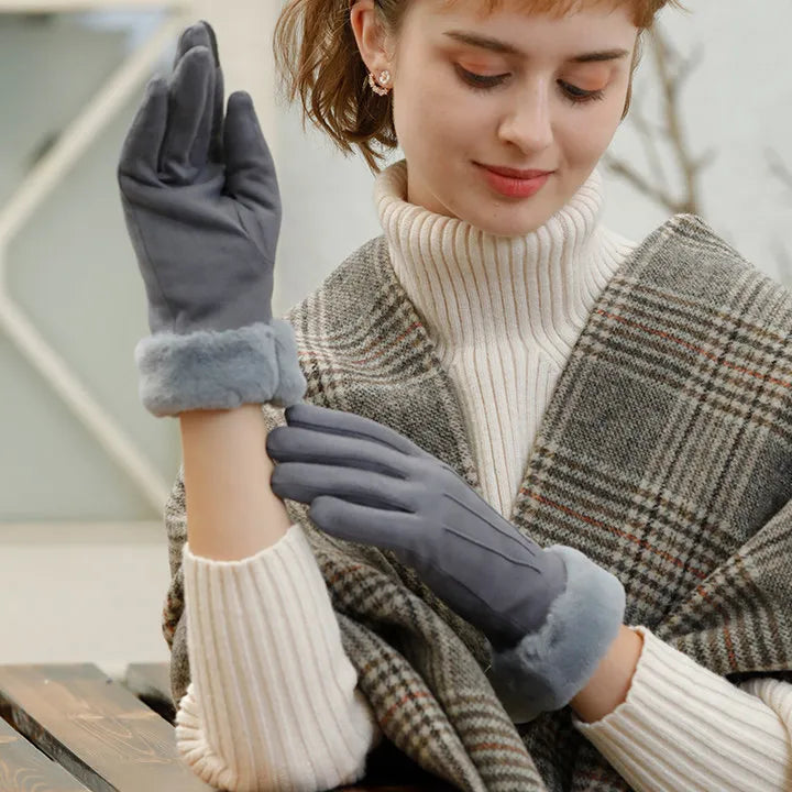 Fashionable Thicken Fleece Gloves Winter Warm Women Gloves