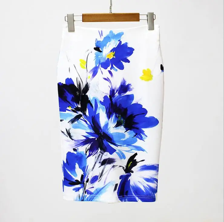 Fashion Midi Skirt For Women Flora Printed High Waist Pencil Skirt Female Causal Flower Bodycon Skirt With Slit