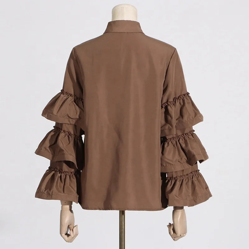 OUDINA New Arrivals Niche Design Sense White Shirts Solid Color Casual Long Sleeve Women Shirt