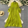 2025 Spring Vintage Slim Midi Dress For Women Lantern Sleeve Empire Shift Lace Dress