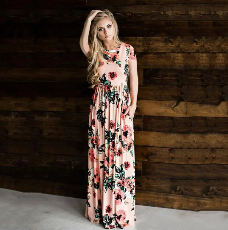 2025 Summer Women Elegant Floral Print Maxi Dress White Beach Women Evening Party Long Dress Plus Size Women Casual Dresses