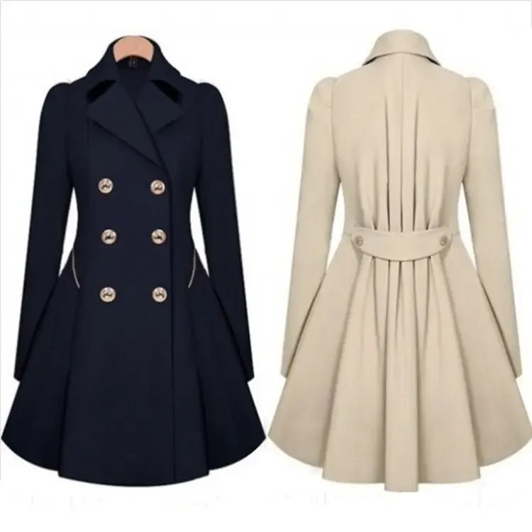 Wholesale Ladies Spring Autumn Windbreaker Long Coat Trench Outwear Fashion Button Lapel Jacket for Women Coat
