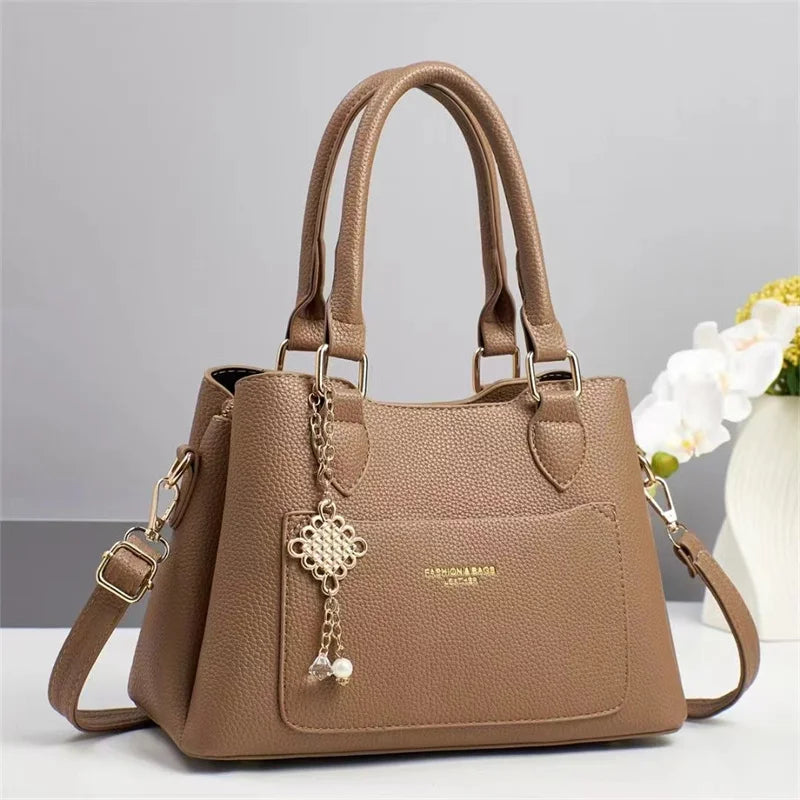2025 New Designer Women's Preppy Style Tote Purse Ladies' Shoulder Bag Chain Decoration PU  Zipper Closure Portable Handbag