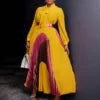 D547 Plus Size Women Party Dresses Women Lace up Long Sleeve Color Blocking Elegant Pleated Maxi Dress for Ladies