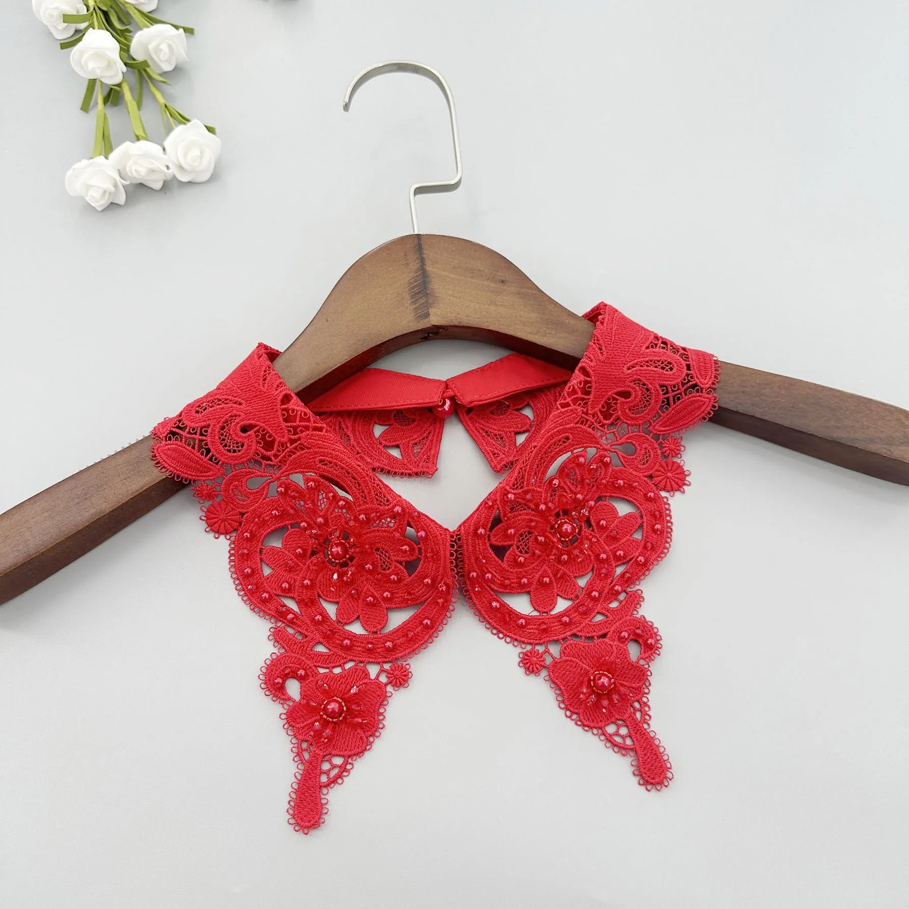 LHY Fashion Detachable Peter Pan Fake Collar for Women Choker Necklace Beaded Pearl Rhinestone Lace Applique Accessory