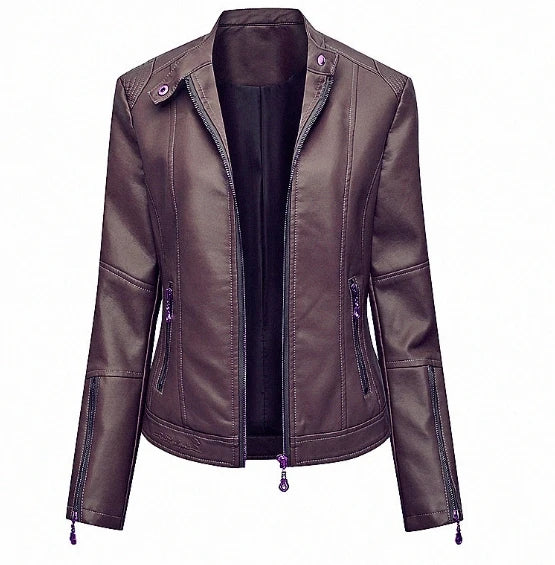 Faux Leather Zip-Up Plus Size Casual Jacket