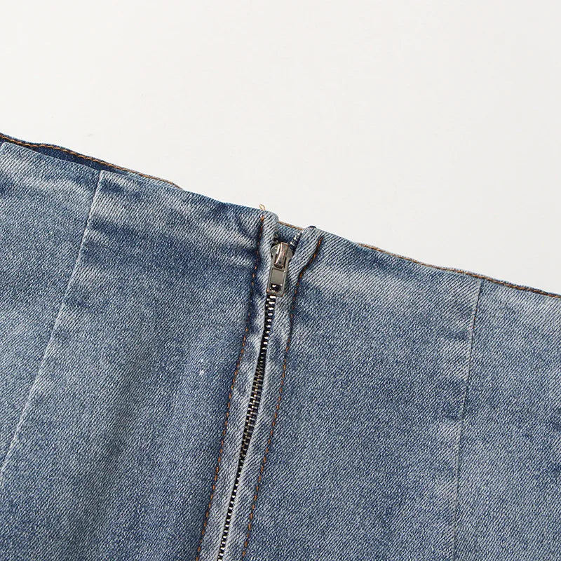 New Unique Streetwear Vintage Fashion Ladies Skirts Casual Color Block Gradient Washed Denim Jean Long Maxi Skirt Women'S Skirts