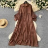2025 Spring Vintage Slim Midi Dress For Women Lantern Sleeve Empire Shift Lace Dress