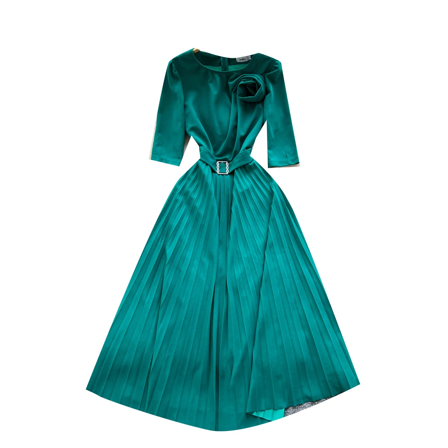 Plus Size Summer Elegant Pleated Midi Dress For Women Empire 3D Lace Vestidos