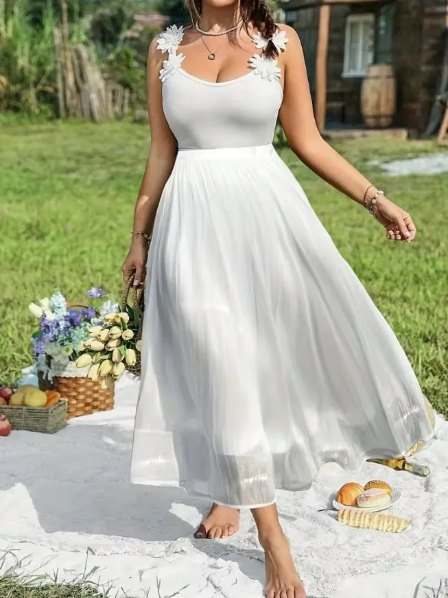 White Pleated Flowy Maxi Skirt High Waist Elastic Waist Skirt