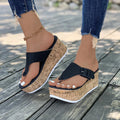 New Arrivals Women's High Heel Sandals Korean Style Flip Flops with Stripe Bottom and Thick Sole Cushioning PVC Eva Material