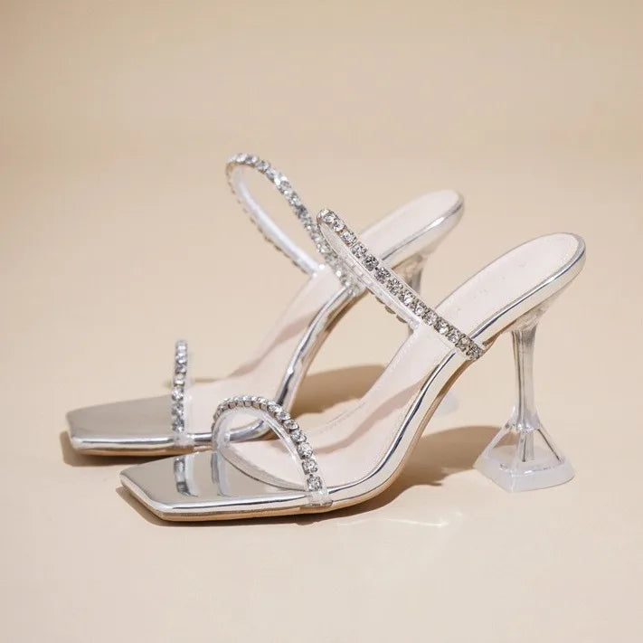 New Summer Western Style European and American Wind Metal Chain Lag Slipper High-heeled Sandals Female Mature Sexy Women Shoes